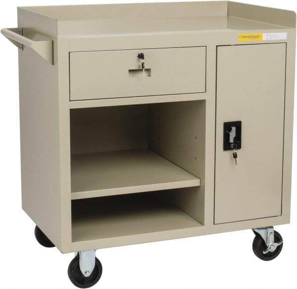 Value Collection - 1,000 Lb Capacity, 2 Shelf, 1 Drawer, 1 Door Mobile Cabinet - 36" Wide x 22" Deep x 38.19" High, Steel, Putty - USA Tool & Supply