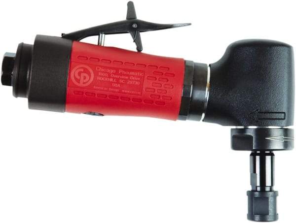 Chicago Pneumatic - 1/4" Collet, Angle Handle, Air Angle Die Grinder - 30,000 RPM, Rear Exhaust, 19 CFM, 0.4 hp, 90 psi, 6.35mm Inlet - USA Tool & Supply