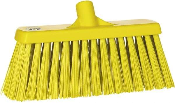 Vikan - 12" Heavy Duty Synthetic Push Broom - 2" Bristle Length, Plastic Block, European Threaded Handle Connection - USA Tool & Supply