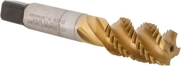Kennametal - 3/4-10 4 Flute Modified Bottoming Spiral Flute Tap - Vanadium High Speed Steel, TiCN/TiN Finish, 4-1/4" OAL, Right Hand Flute, Right Hand Thread, H3, Series GOtap\xAE - USA Tool & Supply