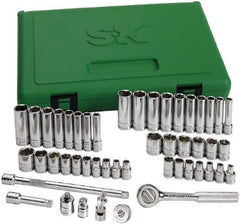 SK - 48 Piece 1/4" Drive Standard Deep Socket Set - 6 Points, 3/16 to 9/16", 4 to 15mm, Inch/Metric Measurement Standard - USA Tool & Supply