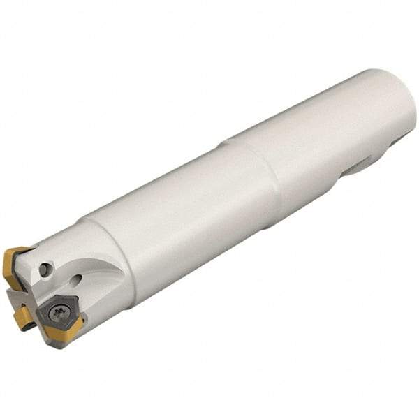 Iscar - 1-1/2" Cut Diam, 0.106" Max Depth, 1-1/4" Shank Diam, Weldon Shank Indexable High-Feed End Mill - Screw Holding Method, H600 WXCU Insert, MF EWX-07 Toolholder, Through Coolant - USA Tool & Supply