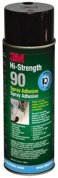 3M - 24 oz Aerosol Clear Spray Adhesive - High Tack, 250°F Heat Resistance, 23.6 Sq Ft Coverage, High Strength Bond, 10 min Max Bonding Time, Flammable, Series High-Strength 90 - USA Tool & Supply