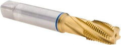 Guhring - 1/4-18 NPT, 5 Flutes, Modified Bottoming Chamfer, TiN Finish, Cobalt, Spiral Flute Pipe Tap - 14mm Shank Diam, 11mm Square Size, Series 1088 - USA Tool & Supply