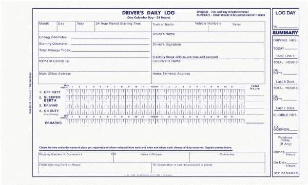 REDIFORM - 31 Sheet, 9 x 11", Driver\x92s Daily Log - Blue & White - USA Tool & Supply