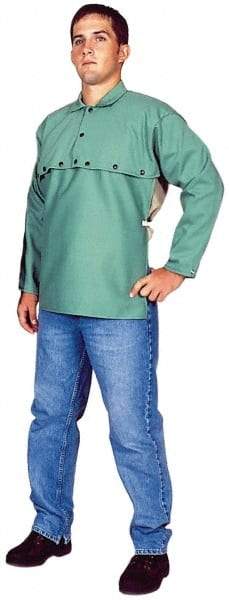 Stanco Safety Products - Size 2XL, 50-52" Chest, 20" Long, Flame Resistant, Cape Sleeves & Bib - Sateen Cotton, 9 oz, Green - USA Tool & Supply