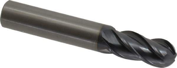 OSG - 14mm Diam, 30mm LOC, 4 Flute Solid Carbide Ball End Mill - TiAlN Finish, Single End, 89mm OAL, 14mm Shank Diam, Spiral Flute - USA Tool & Supply