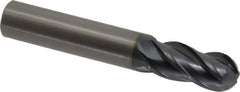 OSG - 14mm Diam, 30mm LOC, 4 Flute Solid Carbide Ball End Mill - TiAlN Finish, Single End, 89mm OAL, 14mm Shank Diam, Spiral Flute - USA Tool & Supply