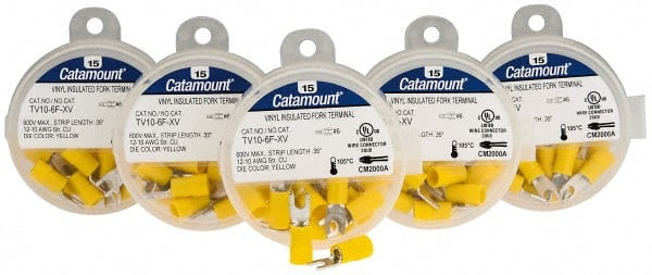 Thomas & Betts - #6 Stud, 12 to 10 AWG Compatible, Partially Insulated, Crimp Connection, Standard Fork Terminal - USA Tool & Supply