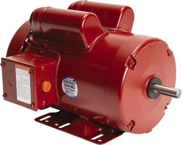 Leeson - 1-1/2 Max hp, 1,800 Max RPM, Electric AC DC Motor - 115/208-230 V Input, Single Phase, 56H Frame, Rigid Base Mount, TEFC Enclosure - USA Tool & Supply