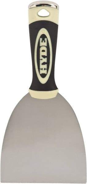Hyde Tools - 4" Wide Chisel Edge Blade Carbon Steel Putty Knife - Flexible, Ergosoft Plastic Overmold Handle, 8-1/2" OAL - USA Tool & Supply