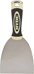 Hyde Tools - 4" Wide Chisel Edge Blade Carbon Steel Putty Knife - Flexible, Ergosoft Plastic Overmold Handle, 8-1/2" OAL - USA Tool & Supply
