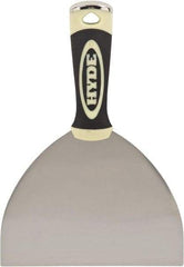 Hyde Tools - 6" Wide Chisel Edge Blade Carbon Steel Putty Knife - Flexible, Ergosoft Plastic Overmold Handle, 8" OAL - USA Tool & Supply