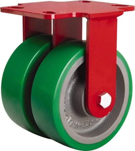 Hamilton - 6" Diam x 2" Wide x 7-3/4" OAH Top Plate Mount Rigid Caster - Polyurethane Mold onto Cast Iron Center, 2,400 Lb Capacity, Sealed Precision Ball Bearing, 4-1/2 x 6-1/2" Plate - USA Tool & Supply