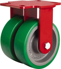 Hamilton - 6" Diam x 2" Wide x 7-3/4" OAH Top Plate Mount Rigid Caster - Polyurethane Mold onto Cast Iron Center, 2,400 Lb Capacity, Sealed Precision Ball Bearing, 4-1/2 x 6-1/2" Plate - USA Tool & Supply