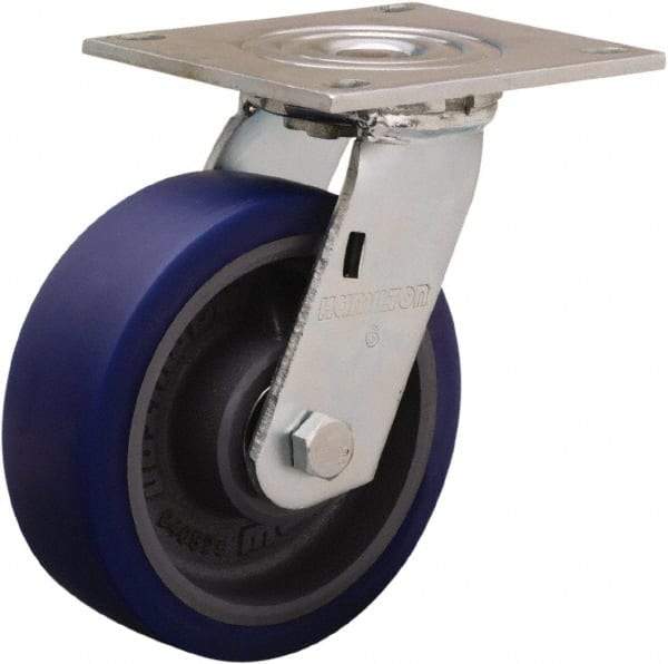 Hamilton - 6" Diam x 2" Wide x 7-1/2" OAH Top Plate Mount Swivel Caster - Polyurethane Mold onto Cast Iron Center, 900 Lb Capacity, Sealed Precision Ball Bearing, 5 x 5-1/2" Plate - USA Tool & Supply