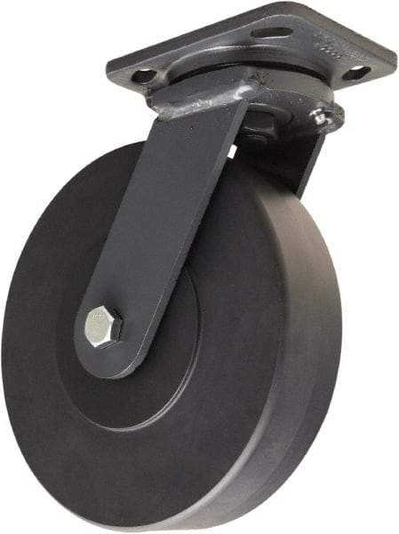 Hamilton - 8" Diam x 2" Wide x 9-1/2" OAH Top Plate Mount Swivel Caster - Nylon, 2,000 Lb Capacity, Sealed Precision Ball Bearing, 4 x 5" Plate - USA Tool & Supply