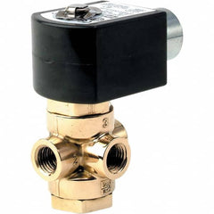 Parker - 120/60 - 110/50 VAC 1/4" NPT Port Brass Three-Way Direct Acting Solenoid Valve - USA Tool & Supply