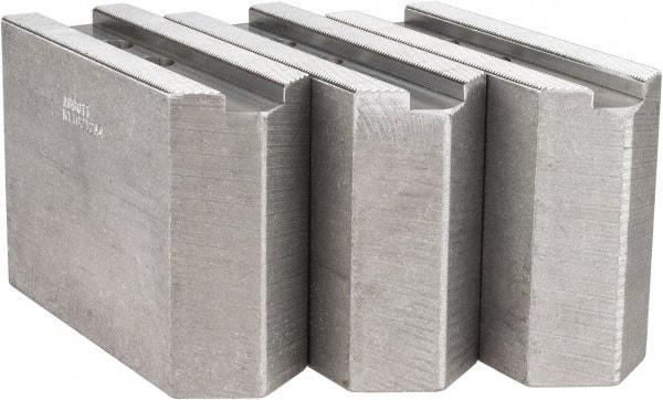 Abbott Workholding Products - 1.5mm x 60° Serrated Attachment, Square Soft Lathe Chuck Jaw - 3 Jaws, Aluminum, 1.1811" Btw Mount Hole Ctrs, 5-1/2" Long x 2" Wide x 4" High, 0.8268" Groove, 0.6299" & 16mm Fastener - USA Tool & Supply