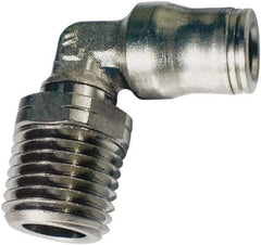 Legris - 1/2" Outside Diam, 1/2 NPT, Nickel Plated Brass Push-to-Connect Tube Male Elbow - 435 Max psi, Tube to Male NPT Connection, FKM O-Ring - USA Tool & Supply