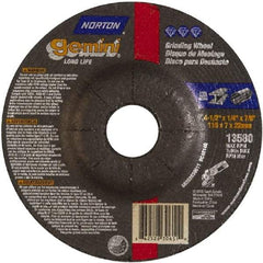 Norton - 4-1/2" Wheel Diam, 1/4" Wheel Thickness, 7/8" Arbor Hole, Type 27 Depressed Center Wheel - Aluminum Oxide - USA Tool & Supply