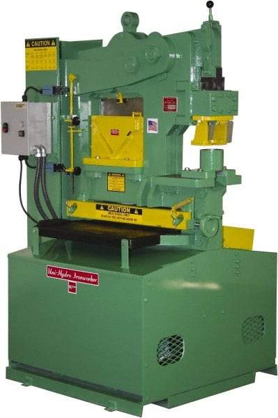 Uni-Hydro - 9" Throat Depth, 80 Ton Punch Pressure, 2" in 1/2" Punch Capacity Ironworker - 7-1/2 hp, 3 Phase, 220/480 Volts, 46" Wide x 70" High x 37" Deep - USA Tool & Supply