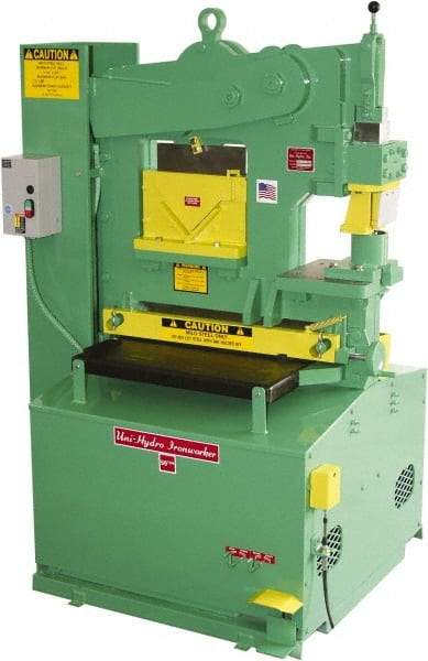 Uni-Hydro - 6" Throat Depth, 56 Ton Punch Pressure, 1-3/8" in 1/2" Punch Capacity Ironworker - 5 hp, 3 Phase, 220/480 Volts, 46" Wide x 70" High x 37" Deep - USA Tool & Supply