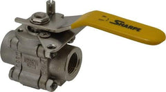 Sharpe Valves - 1/2" Pipe, Standard Port, Stainless Steel Standard Ball Valve - 3 Piece, Inline - One Way Flow, FNPT x FNPT Ends, Locking Lever Handle, 1,000 WOG, 125 WSP - USA Tool & Supply
