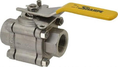Sharpe Valves - 1" Pipe, Full Port, Stainless Steel Standard Ball Valve - 3 Piece, Inline - One Way Flow, FNPT x FNPT Ends, Locking Lever Handle, 1,000 WOG, 125 WSP - USA Tool & Supply
