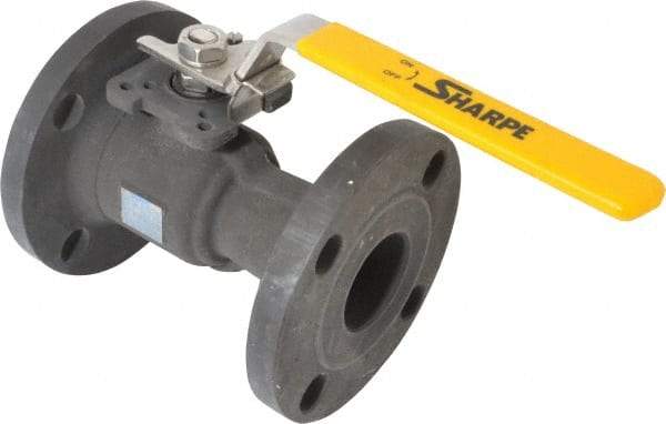 Sharpe Valves - 2" Pipe, Standard Port, Carbon Steel Standard Ball Valve - 1 Piece, Inline - One Way Flow, Flanged x Flanged Ends, Locking Lever Handle, 300 WOG, 150 WSP - USA Tool & Supply