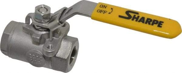 Sharpe Valves - 3/8" Pipe, Standard Port, Stainless Steel Steam Service Ball Valve - 1 Piece, Inline - One Way Flow, FNPT x FNPT Ends, Locking Lever Handle, 2,000 WOG, 250 WSP - USA Tool & Supply