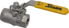 Sharpe Valves - 3/8" Pipe, Standard Port, Stainless Steel Steam Service Ball Valve - 1 Piece, Inline - One Way Flow, FNPT x FNPT Ends, Locking Lever Handle, 2,000 WOG, 250 WSP - USA Tool & Supply