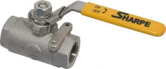 Sharpe Valves - 3/4" Pipe, Standard Port, Stainless Steel Steam Service Ball Valve - 1 Piece, Inline - One Way Flow, FNPT x FNPT Ends, Locking Lever Handle, 2,000 WOG, 250 WSP - USA Tool & Supply