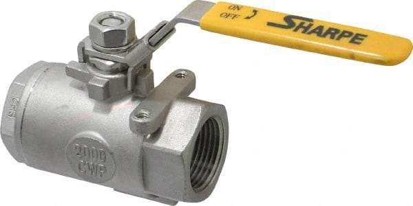 Sharpe Valves - 1" Pipe, Standard Port, Stainless Steel Steam Service Ball Valve - 1 Piece, Inline - One Way Flow, FNPT x FNPT Ends, Locking Lever Handle, 2,000 WOG, 250 WSP - USA Tool & Supply