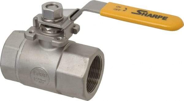 Sharpe Valves - 1-1/2" Pipe, Standard Port, Stainless Steel Steam Service Ball Valve - 1 Piece, Inline - One Way Flow, FNPT x FNPT Ends, Locking Lever Handle, 1,500 WOG, 250 WSP - USA Tool & Supply