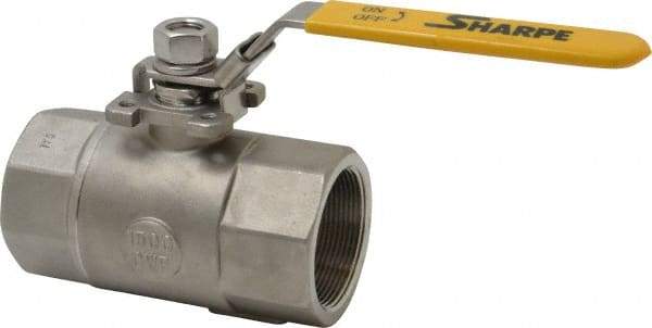 Sharpe Valves - 2" Pipe, Standard Port, Stainless Steel Steam Service Ball Valve - 1 Piece, Inline - One Way Flow, FNPT x FNPT Ends, Locking Lever Handle, 1,500 WOG, 250 WSP - USA Tool & Supply