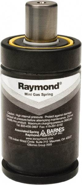 Associated Spring Raymond - M6 Fill Port, M6 Mt Hole, 11mm Rod Diam, 19mm Diam, 10mm Max Stroke, Black Nitrogen Gas Spring Cylinder - 40mm Body Length, 50mm OAL, 630 Lb Full Stroke Spring Force, 360 psi Initial Charge - USA Tool & Supply