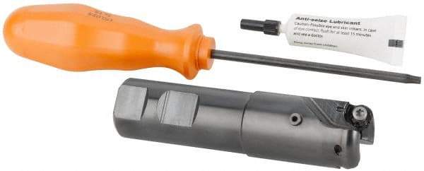 Kennametal - 1-1/4" Cutting Diam, 1" Shank Diam, 1-1/4" Max Depth of Cut, Straight Shank Indexable Copy End Mill - 2 Inserts, RN.J 1204M0.. Insert, KDR Toolholder, Through Coolant - USA Tool & Supply