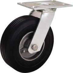 Hamilton - 8" Diam x 2" Wide, Rubber Swivel Caster - 500 Lb Capacity, Top Plate Mount, 4-1/2" x 6-1/4" Plate, Straight Roller Bearing - USA Tool & Supply