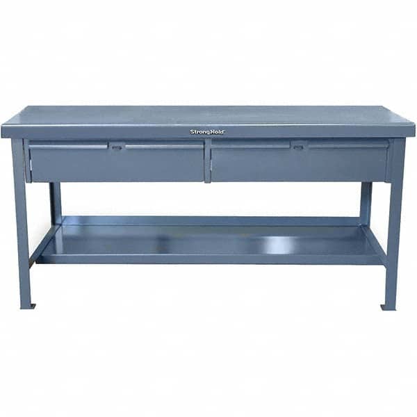 Strong Hold - Stationary Work Benches, Tables Type: Work Table with Drawer Top Material: 7 Gauge Steel - USA Tool & Supply