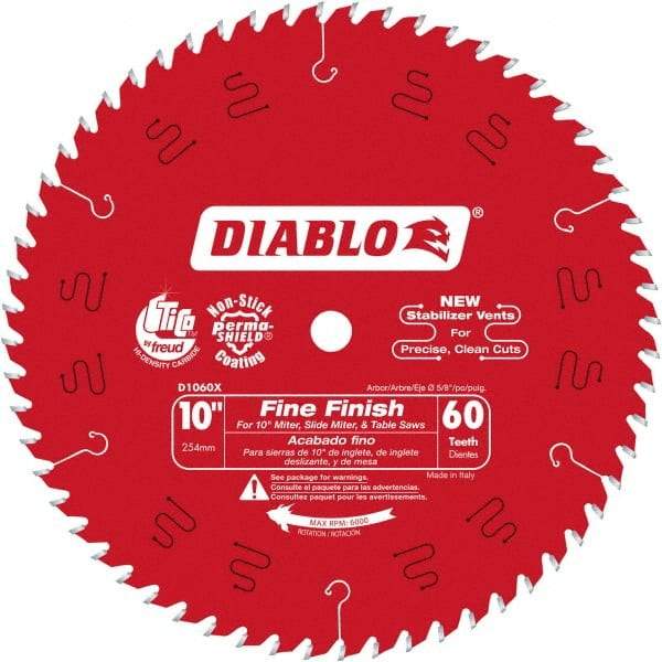 Freud - 10" Diam, 5/8" Arbor Hole Diam, 60 Tooth Wet & Dry Cut Saw Blade - Carbide-Tipped, Standard Round Arbor - USA Tool & Supply