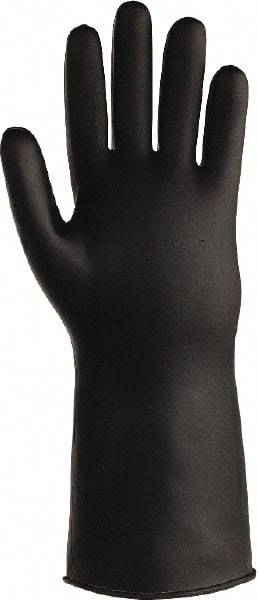 SHOWA - Size M (8), 14" Long, 25 mil Thick, Butyl Chemical Resistant Gloves - Smooth Finish, Rolled Cuff, ANSI Abrasion Level 0, ANSI Cut Level 0, ANSI Puncture Level 0, Black - USA Tool & Supply