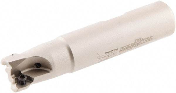 Iscar - 5/8" Cut Diam, 0.2" Max Depth of Cut, 5/8" Shank Diam, 3" OAL, Indexable Square Shoulder Helical End Mill - HM390 TCKT 0703PCTR Inserts, Weldon Shank, 0° Lead Angle, Through Coolant, Series HeliIQMill - USA Tool & Supply