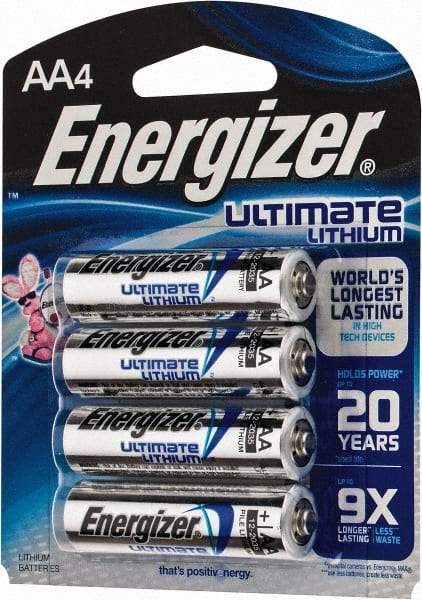 Energizer - Size AA, Lithium, Photo Battery - 1.5 Volts, Flat Terminal, FR6 - USA Tool & Supply