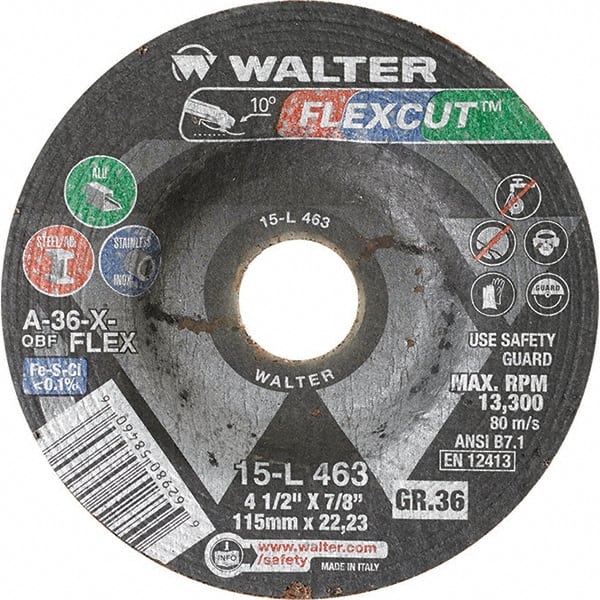 WALTER Surface Technologies - 4-1/2" Diam x 7/8" Hole, 36 Grit Surface Grinding Wheel - USA Tool & Supply