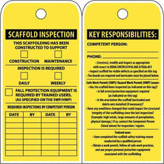 NMC - 3" High x 6" Long, SCAFFOLD INSPECTION, English Safety & Facility Inspection Tag - Tag Header: Notice, 2 Sides, Yellow Poly - USA Tool & Supply