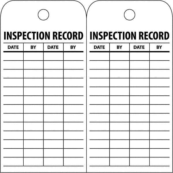 NMC - 3" High x 6" Long, INSPECTION RECORD, English Safety & Facility Inspection Tag - Tag Header: Notice, 2 Sides, White Poly - USA Tool & Supply