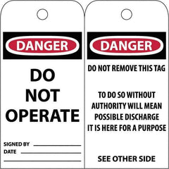 NMC - 3" High x 6" Long, DANGER \x96 DO NOT OPERATE, English Safety & Facility Accident Prevention Tag - Tag Header: Danger, 2 Sides, White Poly - USA Tool & Supply