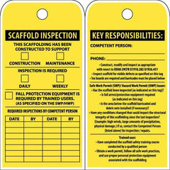 NMC - 3" High x 6" Long, SCAFFOLD INSPECTION, English Safety & Facility Inspection Tag - Tag Header: Notice, 2 Sides, Yellow Poly - USA Tool & Supply