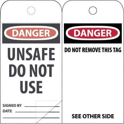 NMC - 3" High x 6" Long, DANGER \x96 DO NOT OPERATE, English Safety & Facility Accident Prevention Tag - Tag Header: Danger, 2 Sides, White Poly - USA Tool & Supply